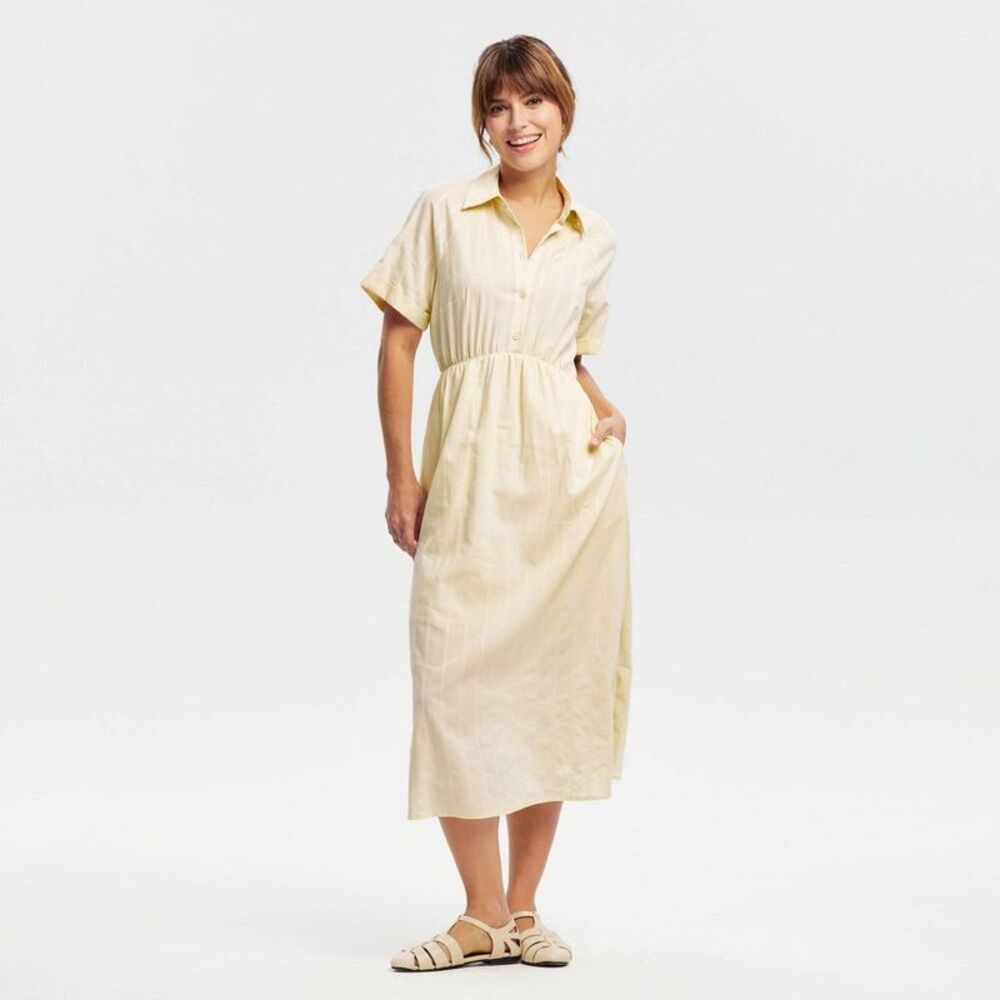Women's Short Sleeve Button-Front Midi Shirtdress - Universal Thread Cream XS - Picture 3 of 3